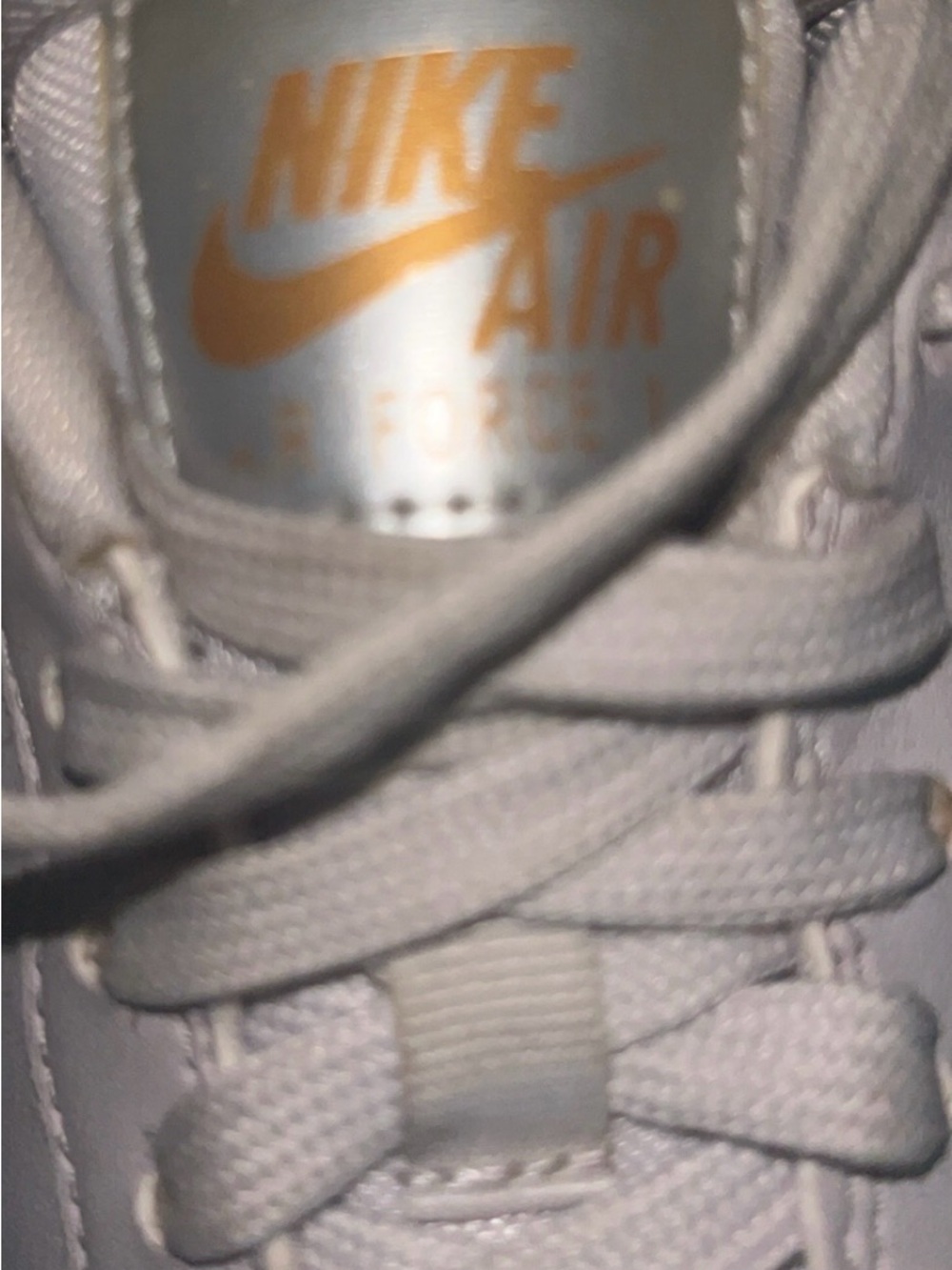 Nike White Sneakers with Gold Nike Air Tongue Logo